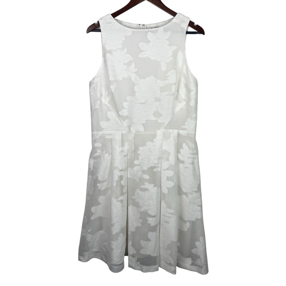 Lauren Ralph Lauren | White Jacquard Floral Overlay Sleeveless Dress